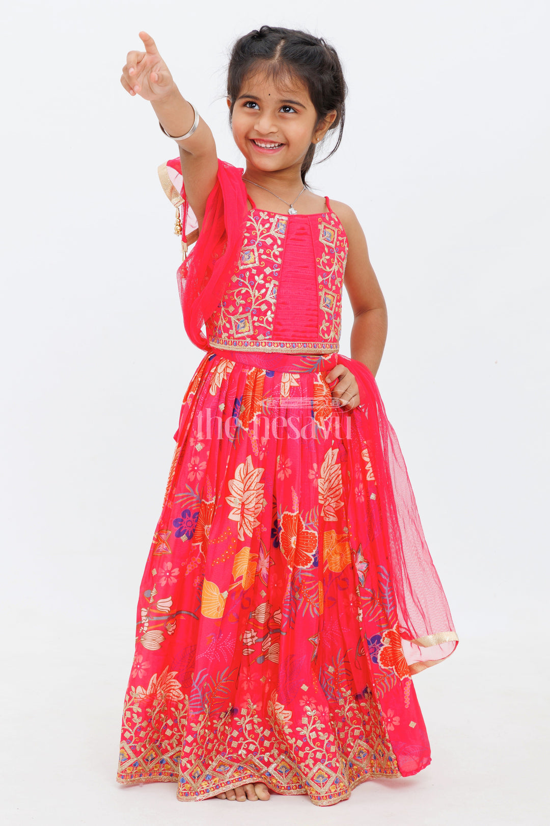 The Nesavu Girls Lehenga Choli Peach Chinon Silk Embroidered Lehenga Choli with Floral Print for Girls Nesavu Peach Chinon Silk Embroidered Lehenga Choli with Floral Print for Girls Nesavu