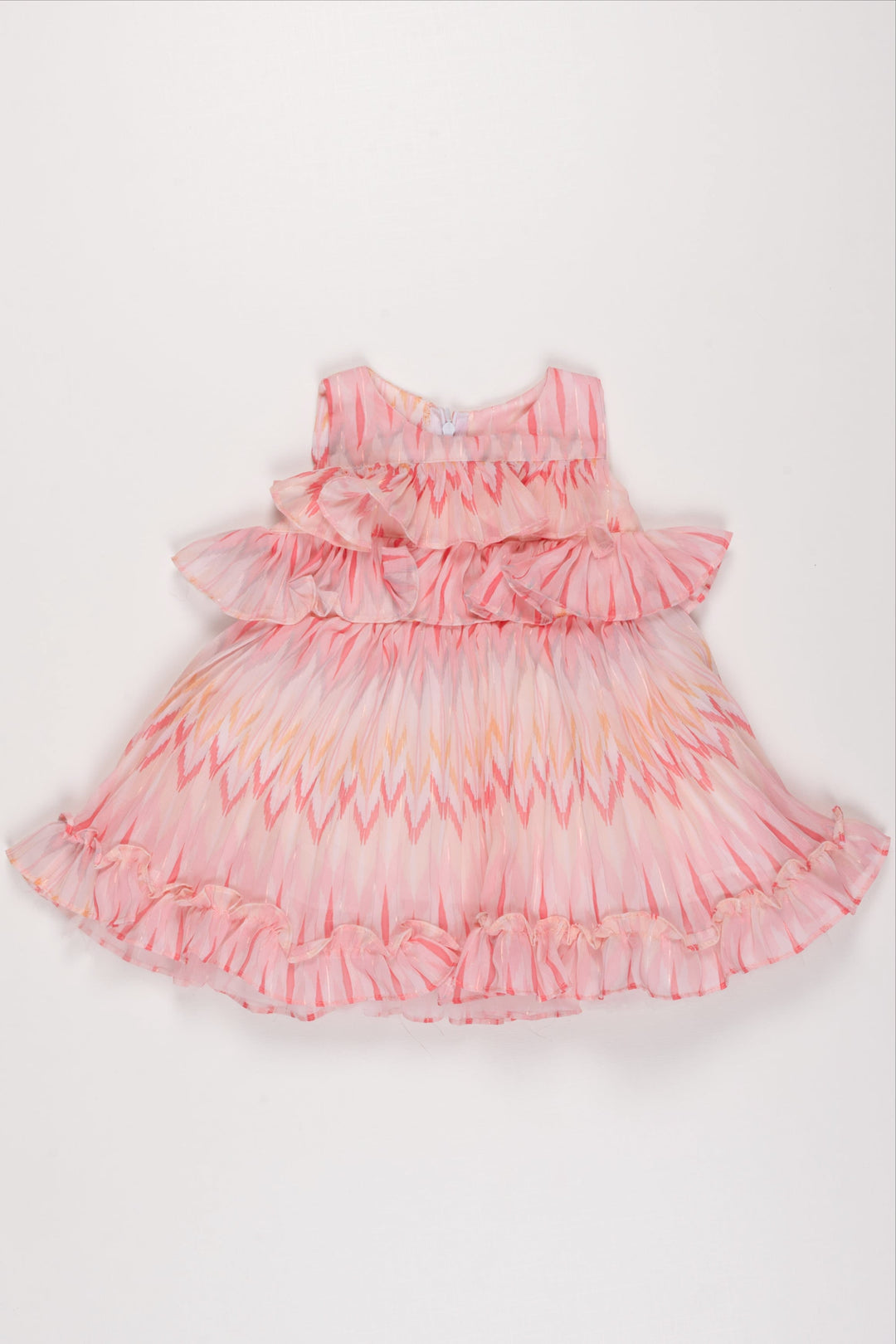 The Nesavu Girls Fancy Frock Peach Sunrise Ruffle Dress: Whimsical Tiered Frock for Girls Nesavu 16 (1Y) / Pink GFC1192A-16 Girls Tiered Ombre Ruffle Dress | Peach to Pink Sunrise Effect | Festive Party Frock | The Nesavu