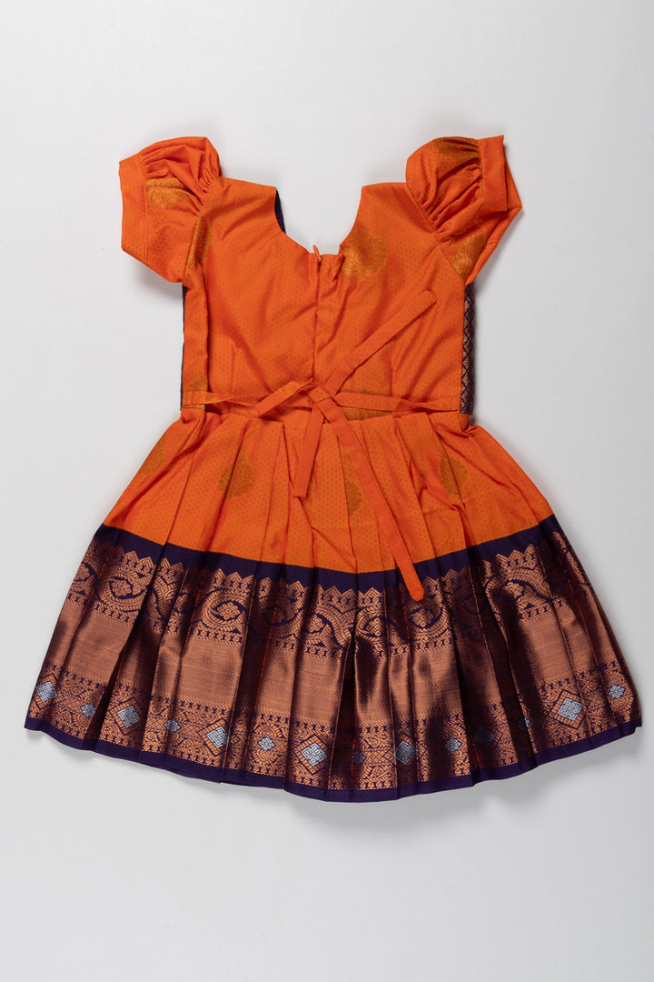 The Nesavu Girls Kanchi Silk Frock Peetambara Kanchivaram Silk Frock for Kids - Perfect for Vinayaka Chavithi Nesavu Peetambara Kanchivaram Silk Frock for Kids - Ideal for Vinayaka Chavithi