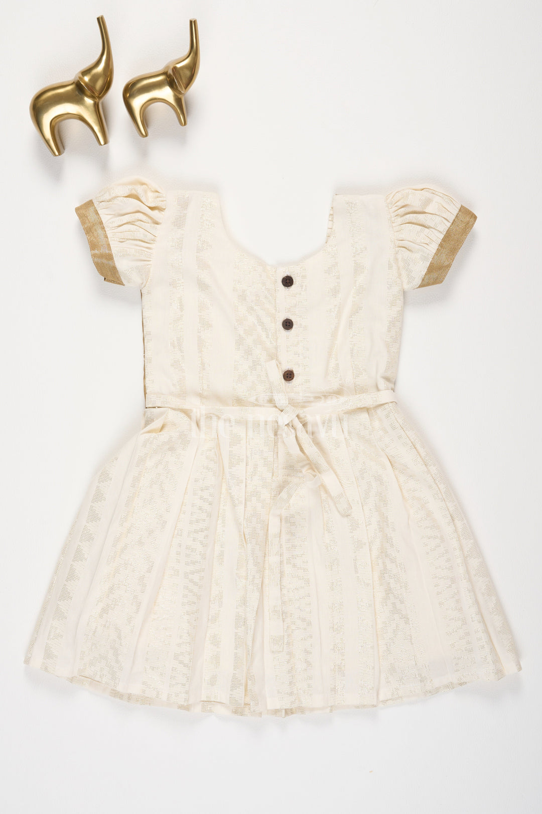 The Nesavu Girls Cotton Frock Pew Cotton Cream Frock with Gold Tissue Jacket and UShaped Neckline for Girls Nesavu Pew Cotton Cream Frock with Gold Tissue Jacket and U-Shaped Neckline for Girls Nesavu