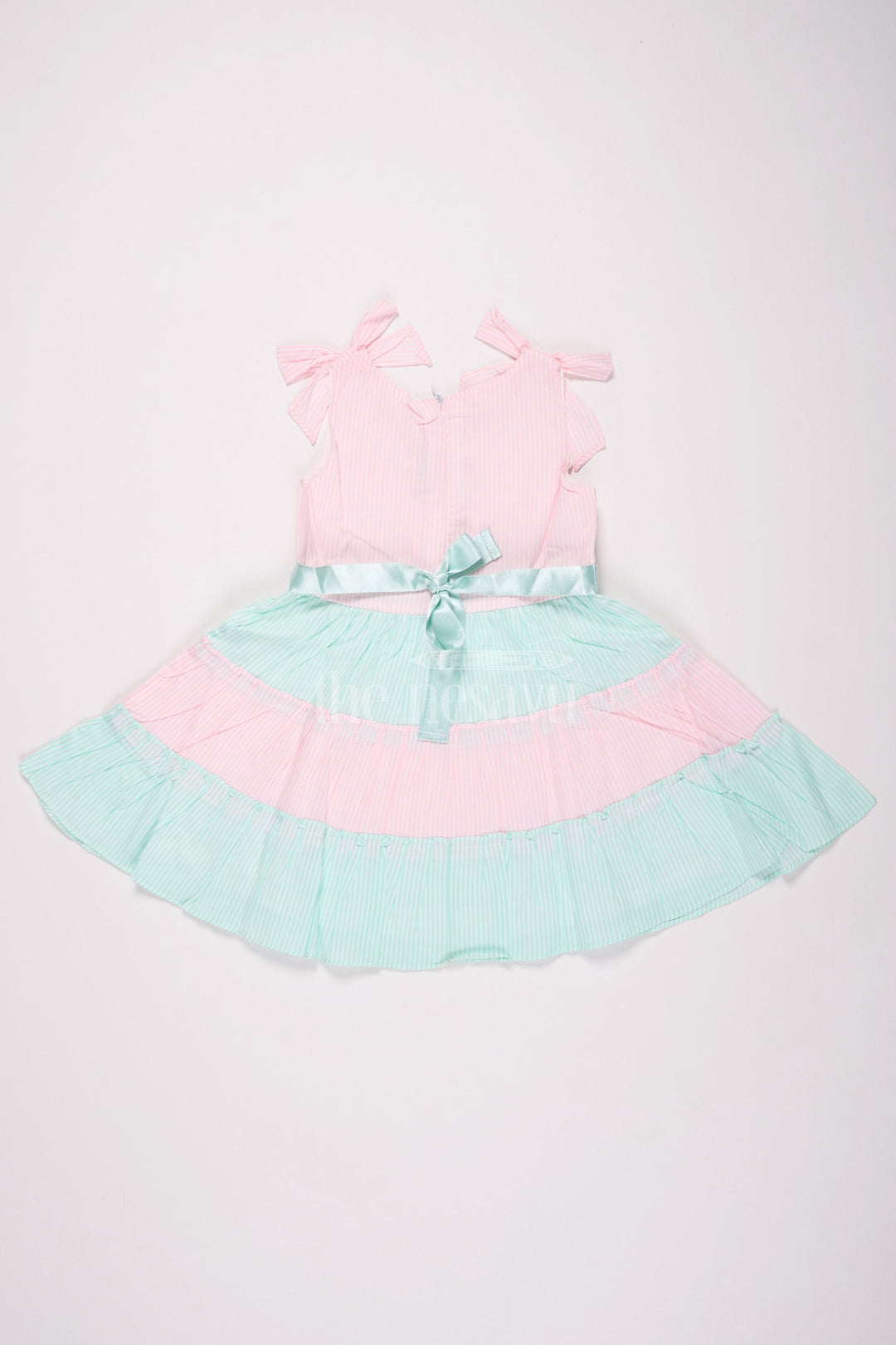 The Nesavu Baby Cotton Frocks Pink and Blue Tiered Sleeveless Cotton Frock with Bow Straps Nesavu Pink and Blue Tiered Sleeveless Cotton Frock with Bow Straps - Nesavu