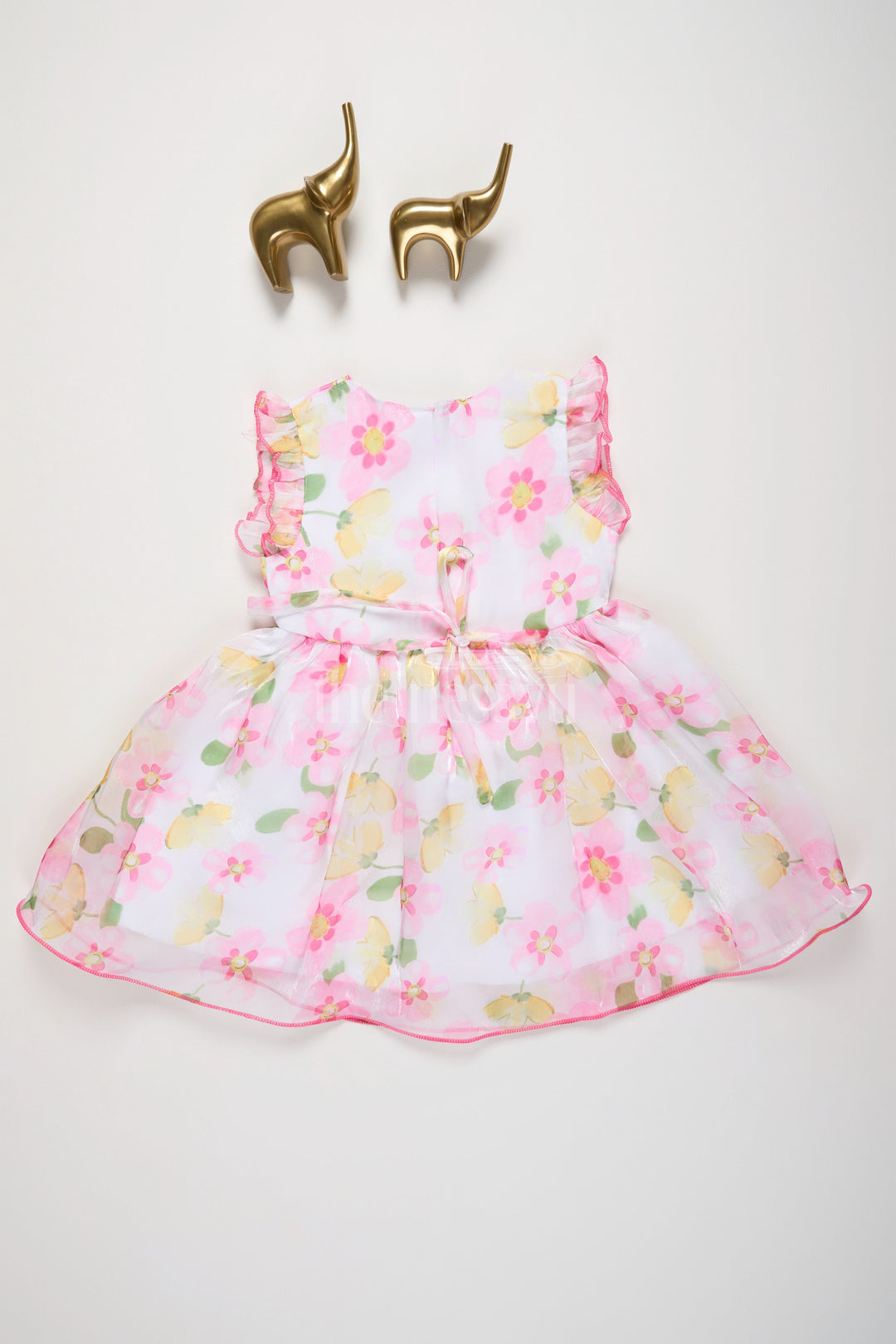 The Nesavu Baby Cotton Frocks Pink Baby Cotton Frock with Floral Print and Sleeveless Organza Overlay Nesavu Nesavu Pink Floral Baby Cotton Frock Organza Overlay Satin Bow