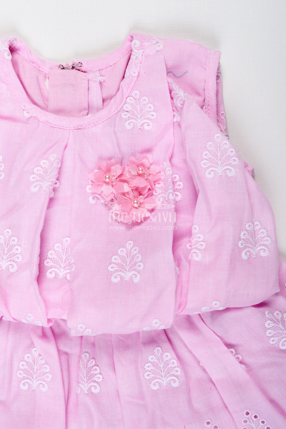 The Nesavu Girls Cotton Frock Pink Baby Girl Frock with Thread Embroidery for Special Occasions Nesavu Nesavu Pink Baby Girl Frock Thread Embroidery Ideal Festive Moments Birthday Parties