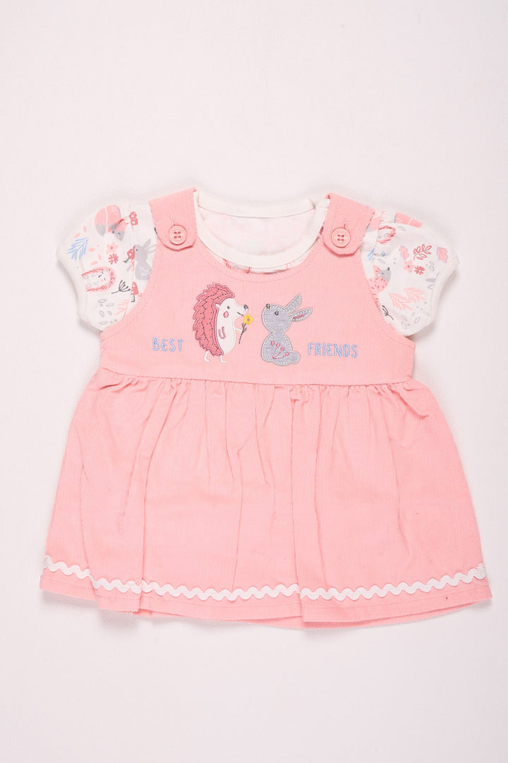 The Nesavu Baby Cotton Frocks Pink Best Friends Embroidered Baby Girl Dress Nesavu 10 (NB) / Peach BFJ567A-10 Pink Best Friends Embroidered Baby Girl Dress - Adorable & Comfortable