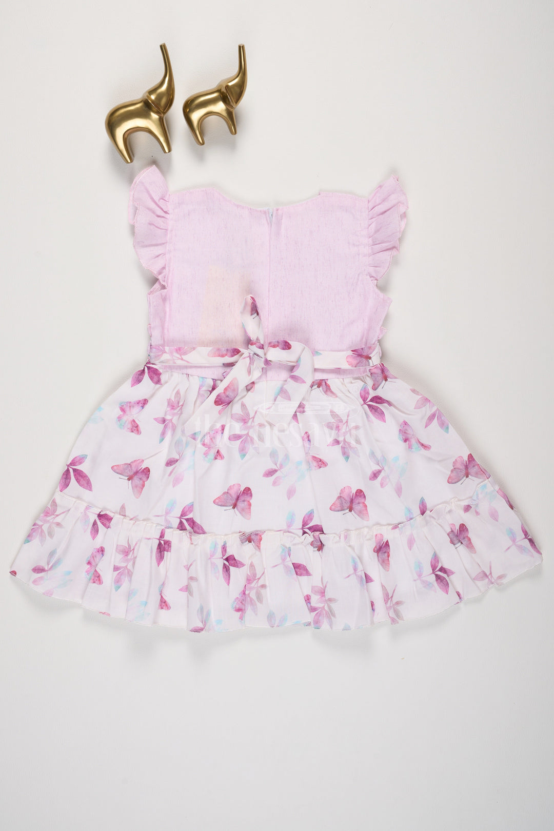 The Nesavu Girls Cotton Frock Pink Butterfly and Leaf Printed Cotton Frock with Zipper Back for Girls Nesavu Pink Butterfly and Leaf Printed Cotton Frock for Girls Nesavu