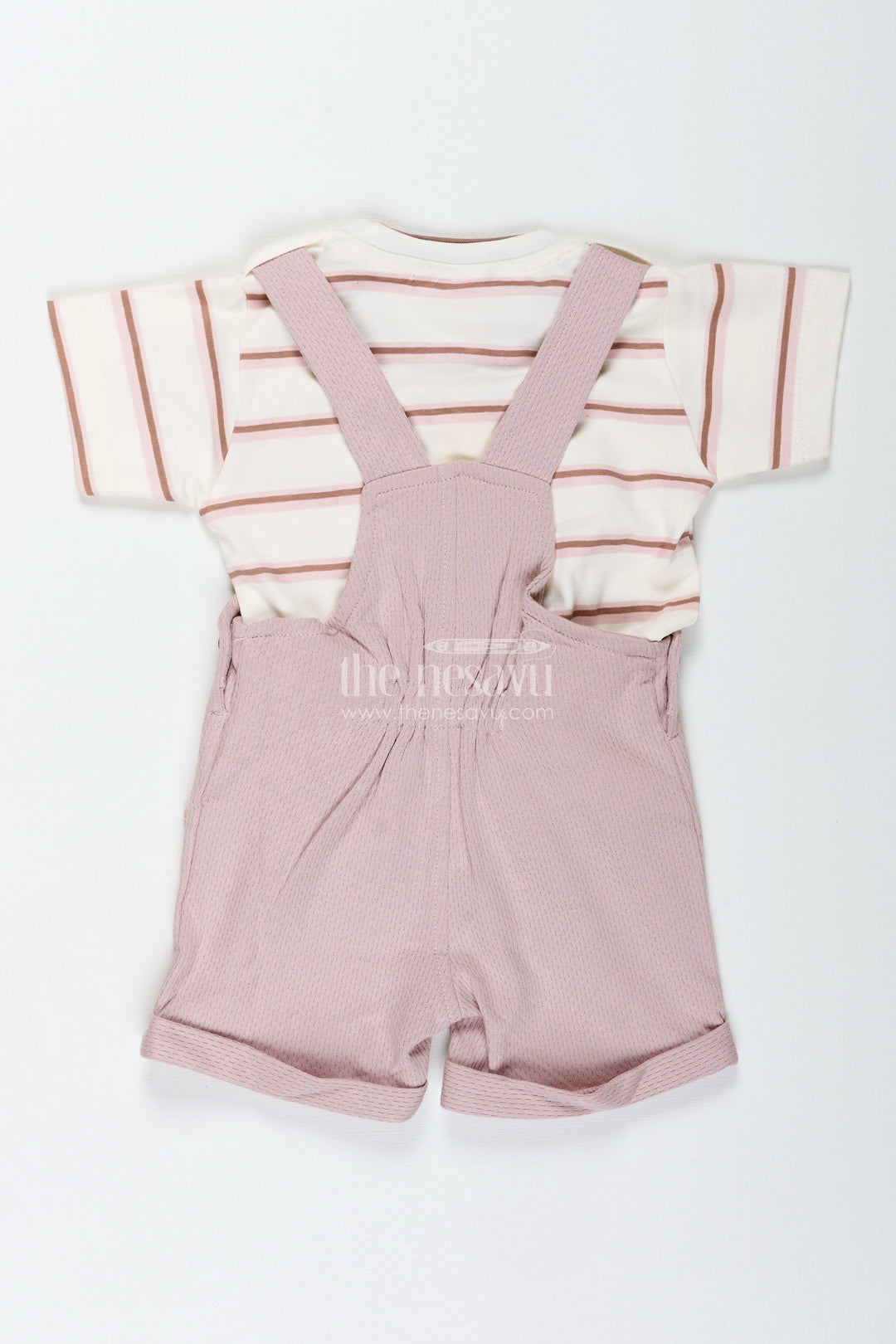 The Nesavu Boys Casual Set Pink Casual Outfits for Boys in Soft Cotton with Animal Face Patch and Striped Sleeve Tee Set Nesavu Nesavu Pink Casual Outfits Boys Cotton Animal Patch Striped Tee Two Piece Set