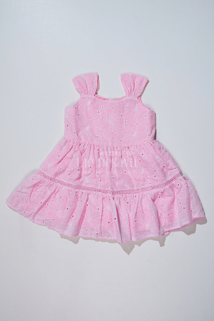 The Nesavu Girls Cotton Frock Pink Casual Short Dress for Girls in Pastel Cotton with Chikankari Embroidery Nesavu 20 (3Y) / Pink GFC1617A-20 Pink Casual Short Dress Girls Pastel Cotton Chikankari Embroidery | The Nesavu