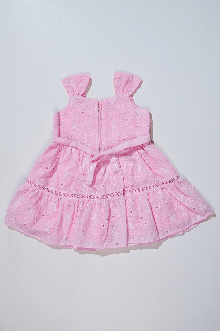 The Nesavu Girls Cotton Frock Pink Casual Short Dress for Girls in Pastel Cotton with Chikankari Embroidery Nesavu Pink Casual Short Dress Girls Pastel Cotton Chikankari Embroidery | The Nesavu