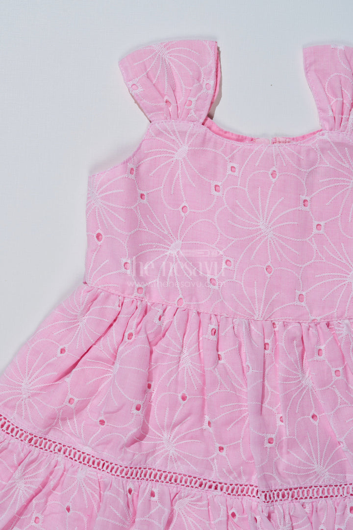 The Nesavu Girls Cotton Frock Pink Casual Short Dress for Girls in Pastel Cotton with Chikankari Embroidery Nesavu Pink Casual Short Dress Girls Pastel Cotton Chikankari Embroidery | The Nesavu
