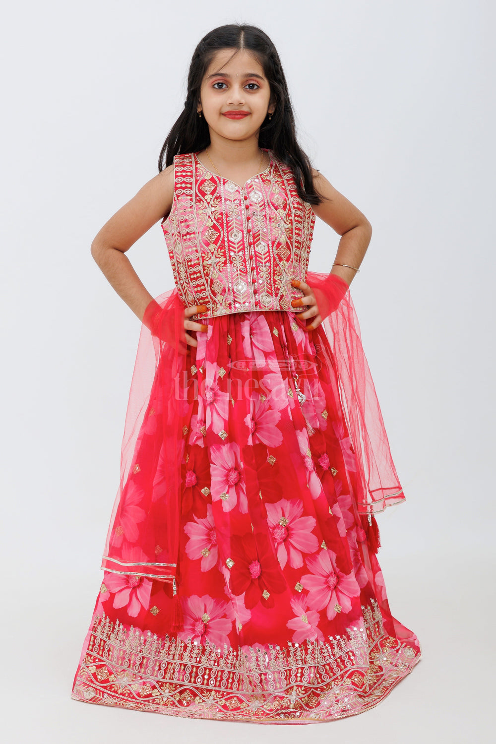 The Nesavu Girls Lehenga Choli Pink Chinon Silk Lehenga Choli Set for Girls Nesavu Pink Chinon Silk Lehenga Choli Set for Girls - Nesavu