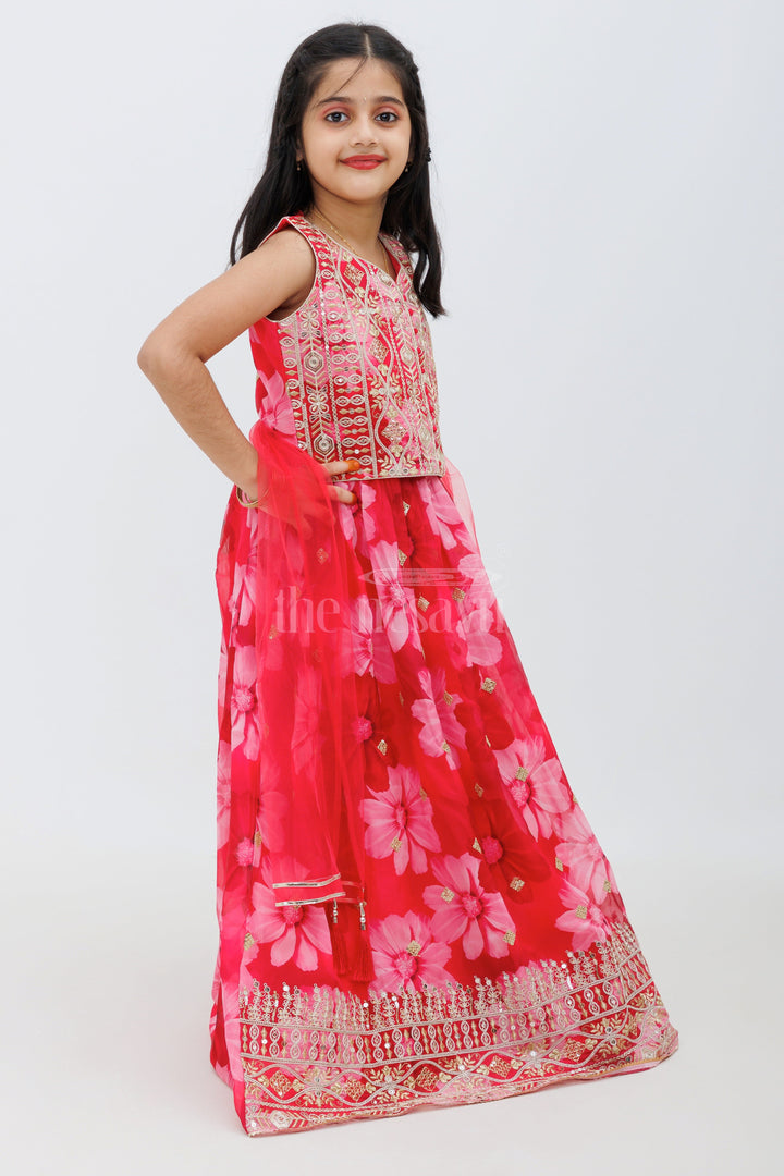 The Nesavu Girls Lehenga Choli Pink Chinon Silk Lehenga Choli Set for Girls Nesavu Pink Chinon Silk Lehenga Choli Set for Girls - Nesavu