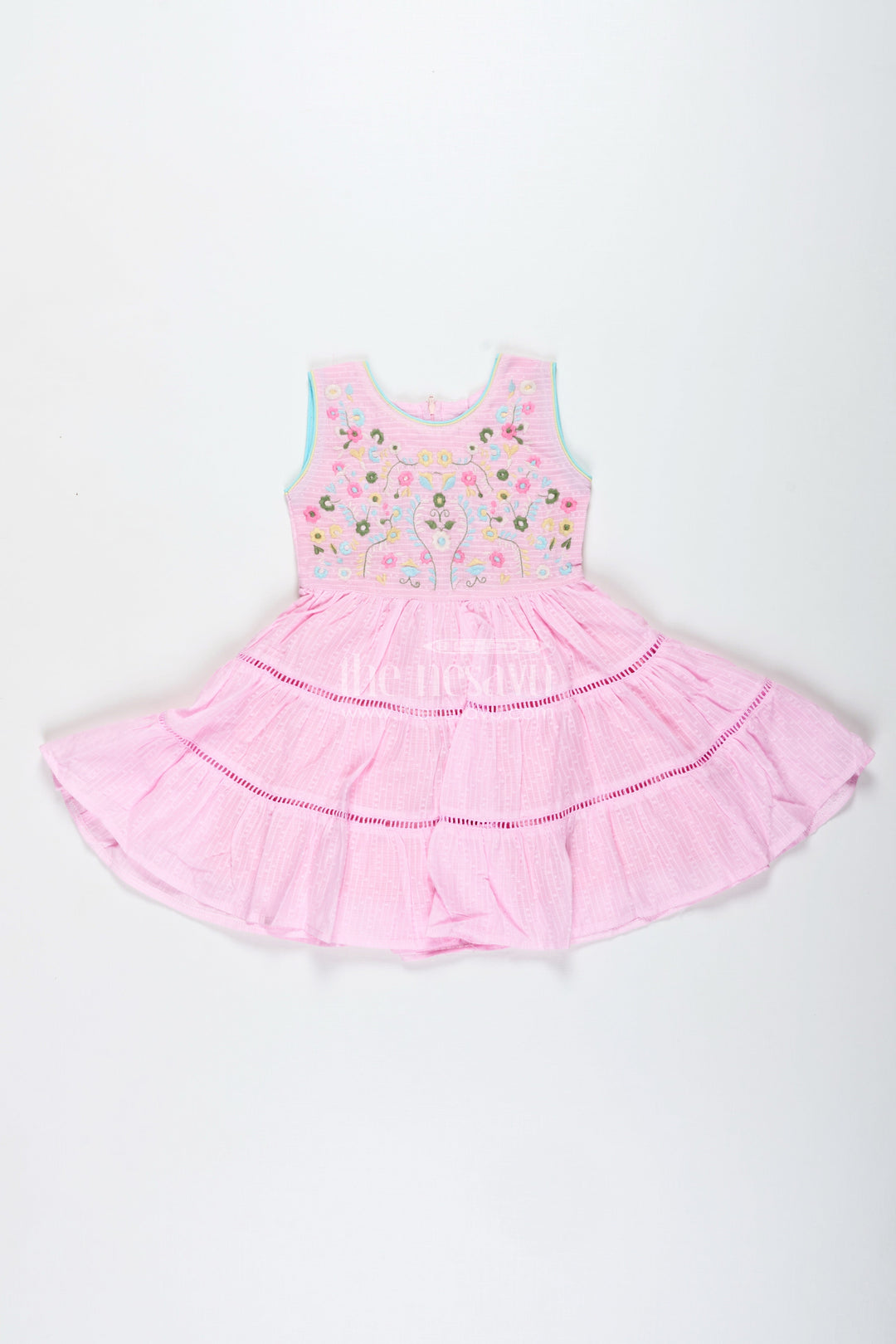 The Nesavu Girls Cotton Frock Pink Cotton Frock with Embroidery for Toddler Girls Nesavu 20 (3Y) / Pink GFC1909B-20 Nesavu Pink Cotton Frock Toddler Girls Embroidered Sleeveless Summer Dress