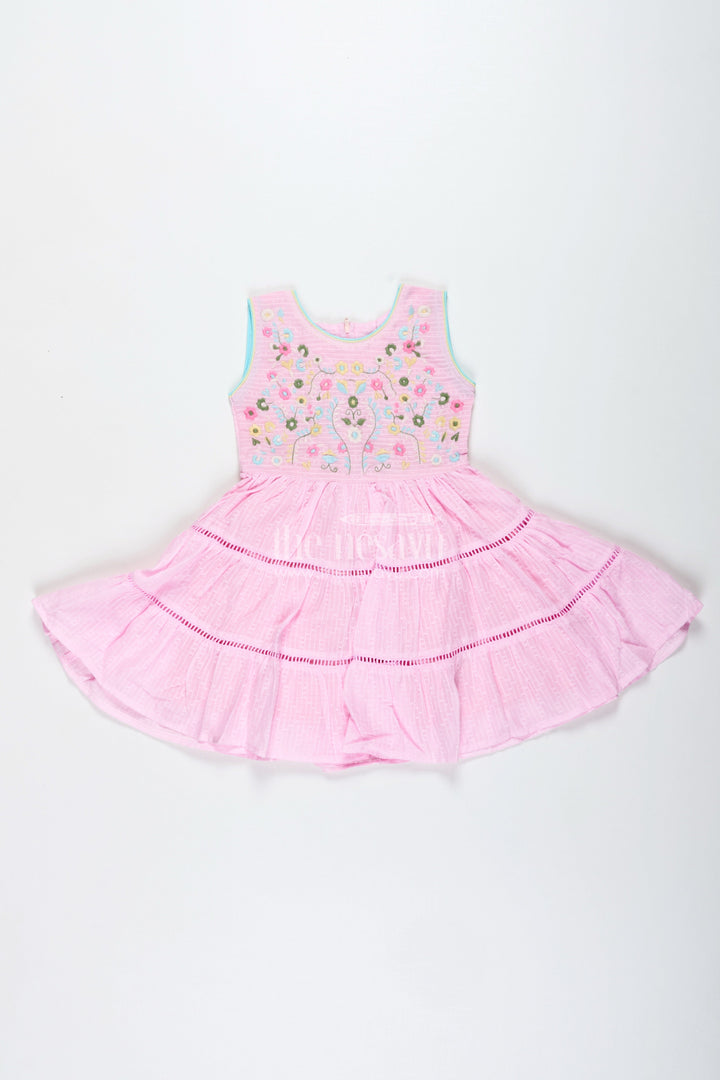 The Nesavu Girls Cotton Frock Pink Cotton Frock with Embroidery for Toddler Girls Nesavu 20 (3Y) / Pink GFC1909B-20 Nesavu Pink Cotton Frock Toddler Girls Embroidered Sleeveless Summer Dress