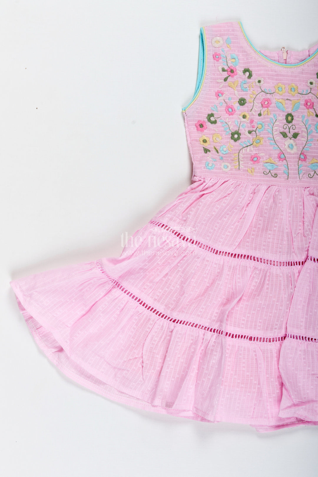 The Nesavu Girls Cotton Frock Pink Cotton Frock with Embroidery for Toddler Girls Nesavu Nesavu Pink Cotton Frock Toddler Girls Embroidered Sleeveless Summer Dress