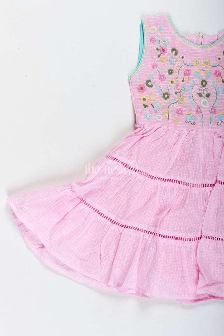 The Nesavu Girls Cotton Frock Pink Cotton Frock with Embroidery for Toddler Girls Nesavu Nesavu Pink Cotton Frock Toddler Girls Embroidered Sleeveless Summer Dress