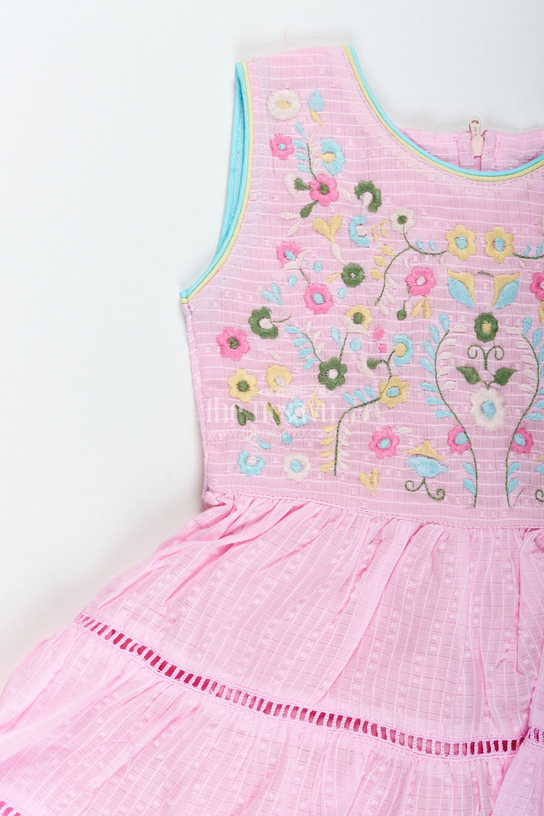 The Nesavu Girls Cotton Frock Pink Cotton Frock with Embroidery for Toddler Girls Nesavu Nesavu Pink Cotton Frock Toddler Girls Embroidered Sleeveless Summer Dress