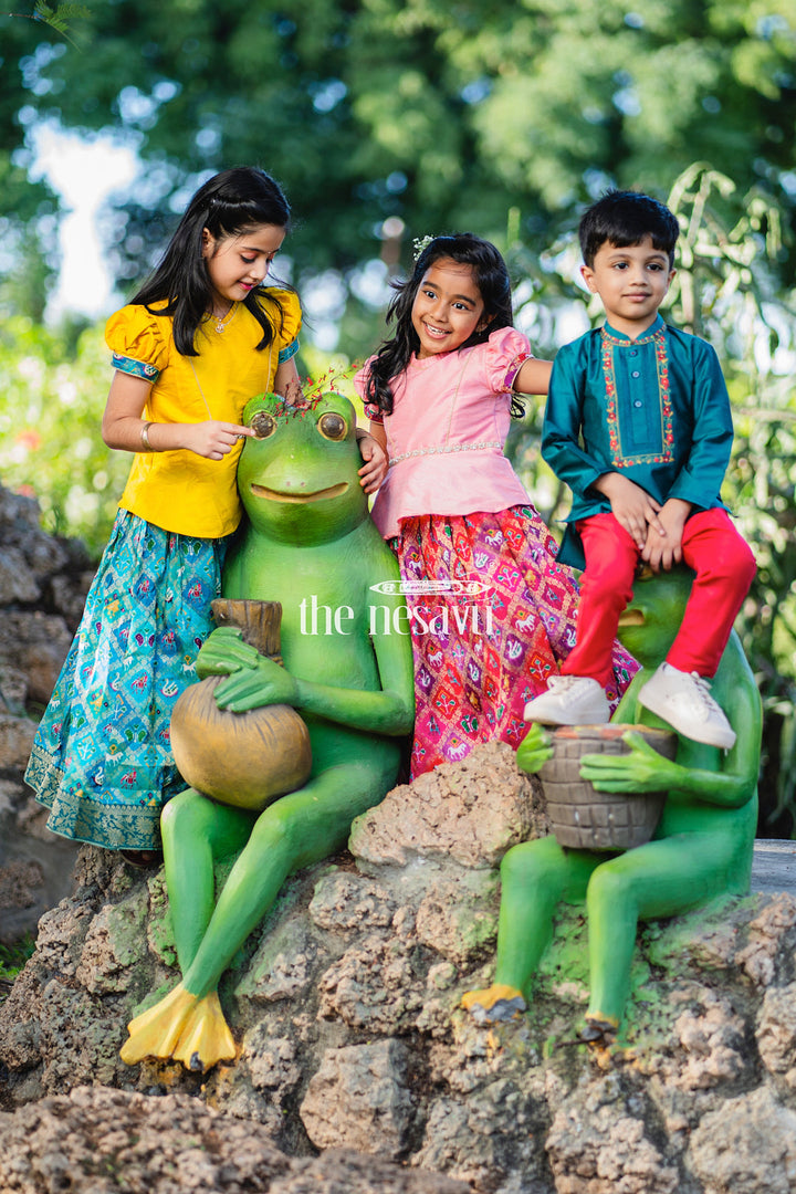 The Nesavu Pattu Pavadai Pink Designer Printed Silk Pattu Pavadai for Girls Nesavu Pink Designer Printed Viscose Silk Pattu Pavadai for Girls - Elegant & Festive | The Nesavu