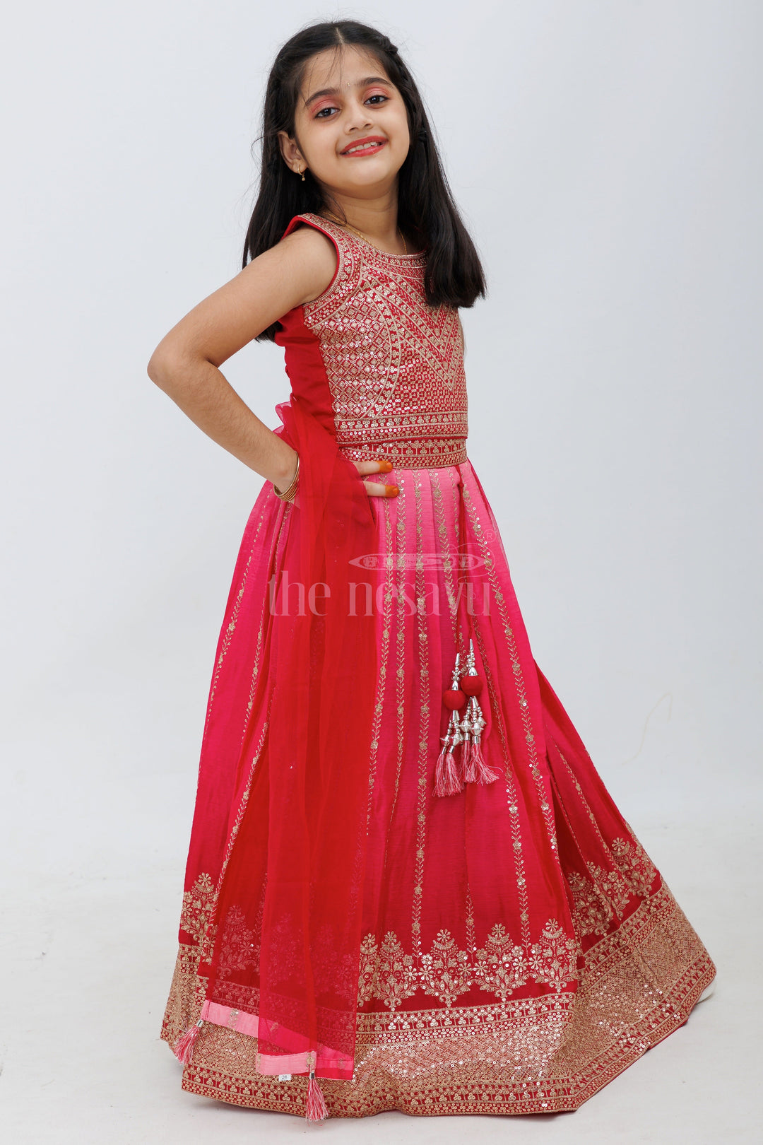 The Nesavu Girls Lehenga Choli Pink Embroidered Chinon Silk Lehenga Choli for Girls Nesavu Pink Embroidered Chinon Silk Lehenga Choli for Girls - Nesavu