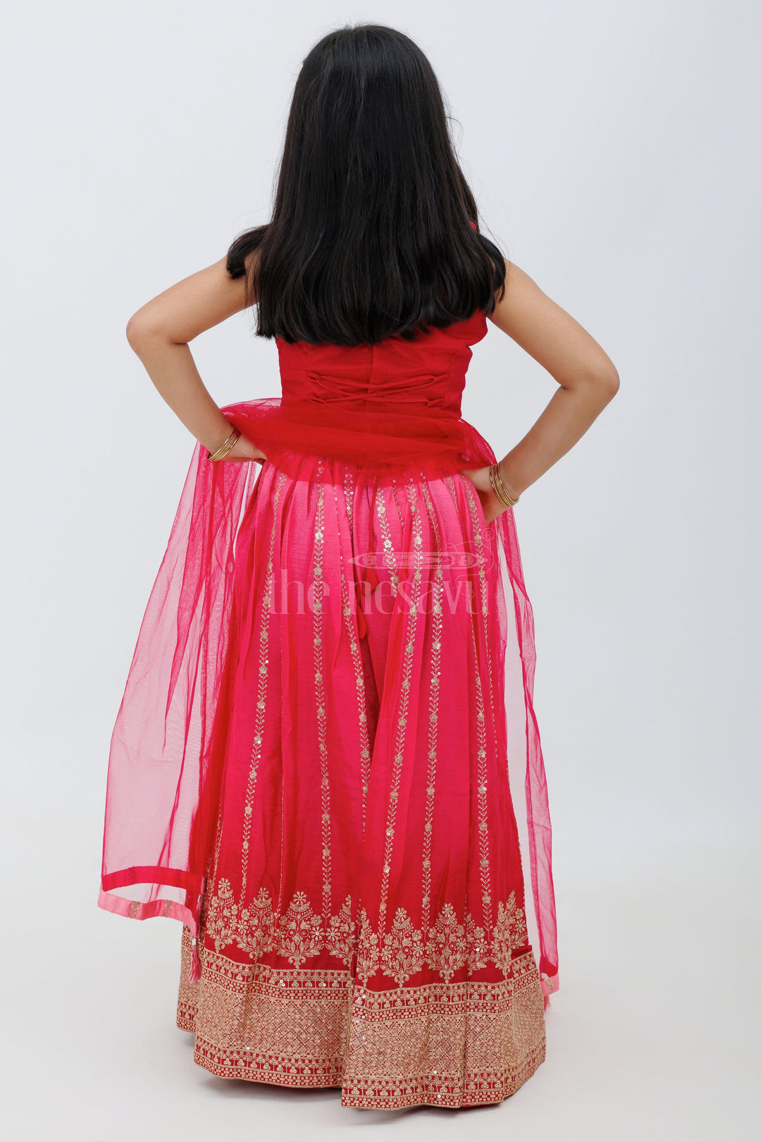 The Nesavu Girls Lehenga Choli Pink Embroidered Chinon Silk Lehenga Choli for Girls Nesavu Pink Embroidered Chinon Silk Lehenga Choli for Girls - Nesavu