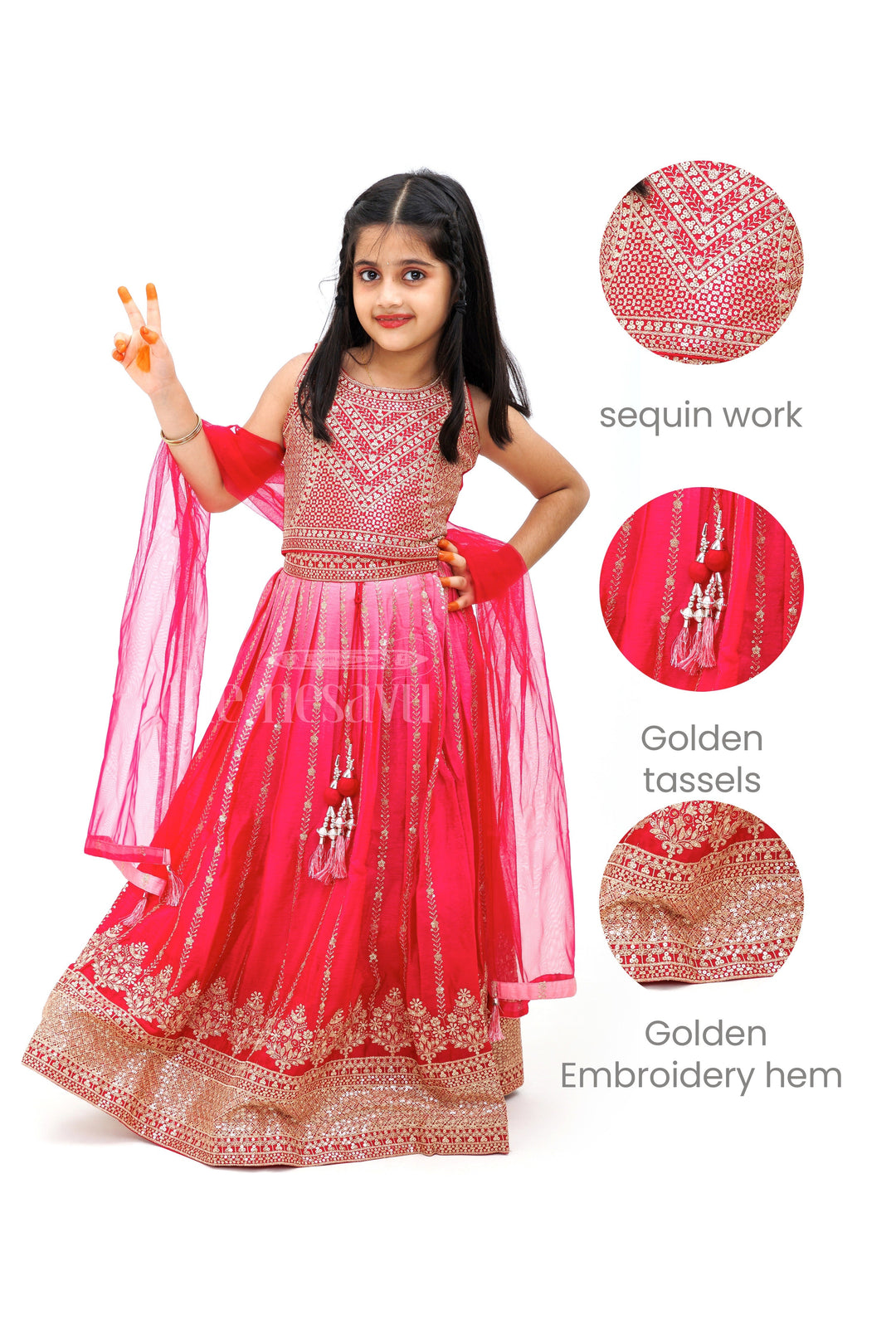 The Nesavu Girls Lehenga Choli Pink Embroidered Chinon Silk Lehenga Choli for Girls Nesavu Pink Embroidered Chinon Silk Lehenga Choli for Girls - Nesavu