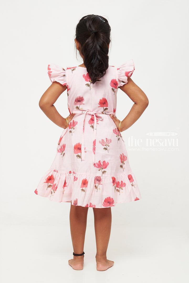 The Nesavu Girls Fancy Frock Pink Floral Designer Printed Chanderi Pleated Frock for Girls Nesavu Pink Floral Chanderi Pleated Frock for Girls - Elegant & Floral