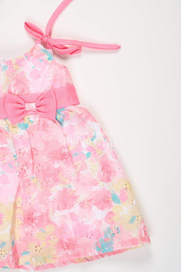 The Nesavu Tie-up Frock Pink Floral Shiffley TieUp Frock with Waist Bow Accent for Baby Girls Nesavu Pink Floral Shiffley Tie-Up Frock with Waist Bow Accent for Baby Girls Nesavu