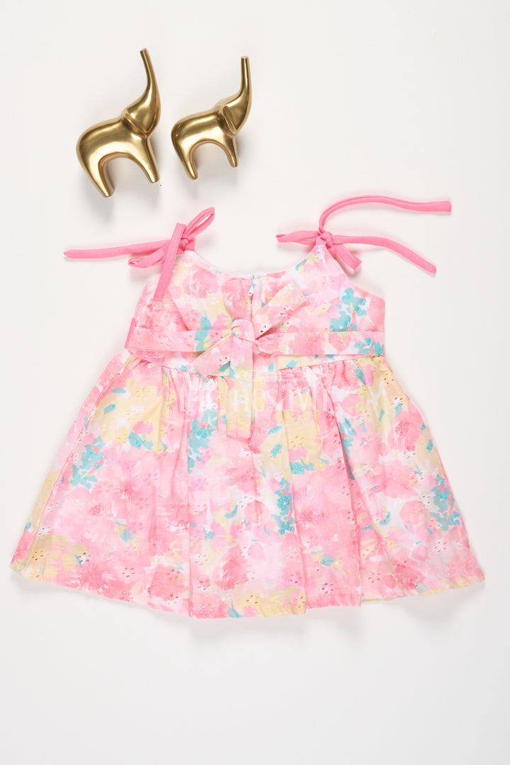 The Nesavu Tie-up Frock Pink Floral Shiffley TieUp Frock with Waist Bow Accent for Baby Girls Nesavu Pink Floral Shiffley Tie-Up Frock with Waist Bow Accent for Baby Girls Nesavu