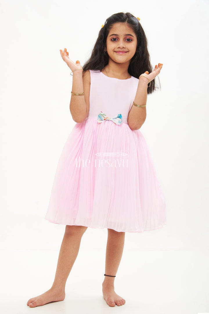 The Nesavu Girls Fancy Frock Pink Georgette Pleated Frock with Floral Jacket for Girls Nesavu 20 (3Y) / Pink GFC1346A-20