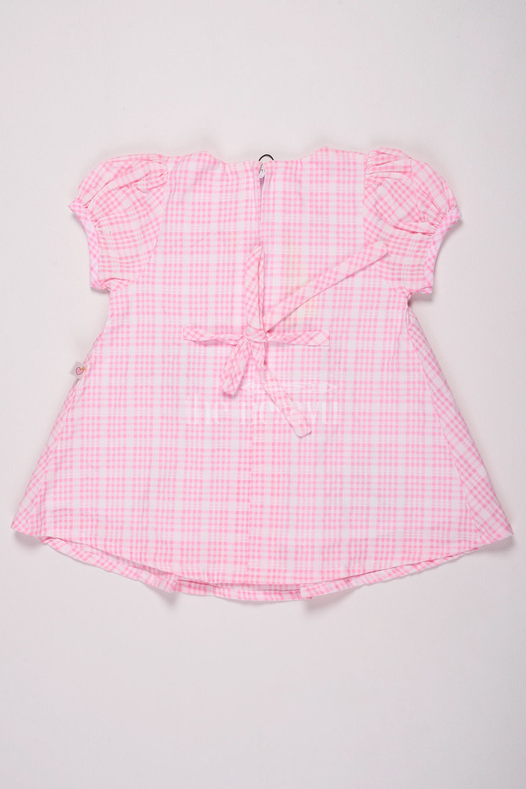 The Nesavu Baby Cotton Frocks Pink Gingham Baby Cotton Frock with Colorful Butterfly Appliqué and Puff Sleeves for Girls Nesavu Nesavu Pink Gingham Baby Cotton Frock Butterfly Appliqu Puff Sleeves Summer Outings