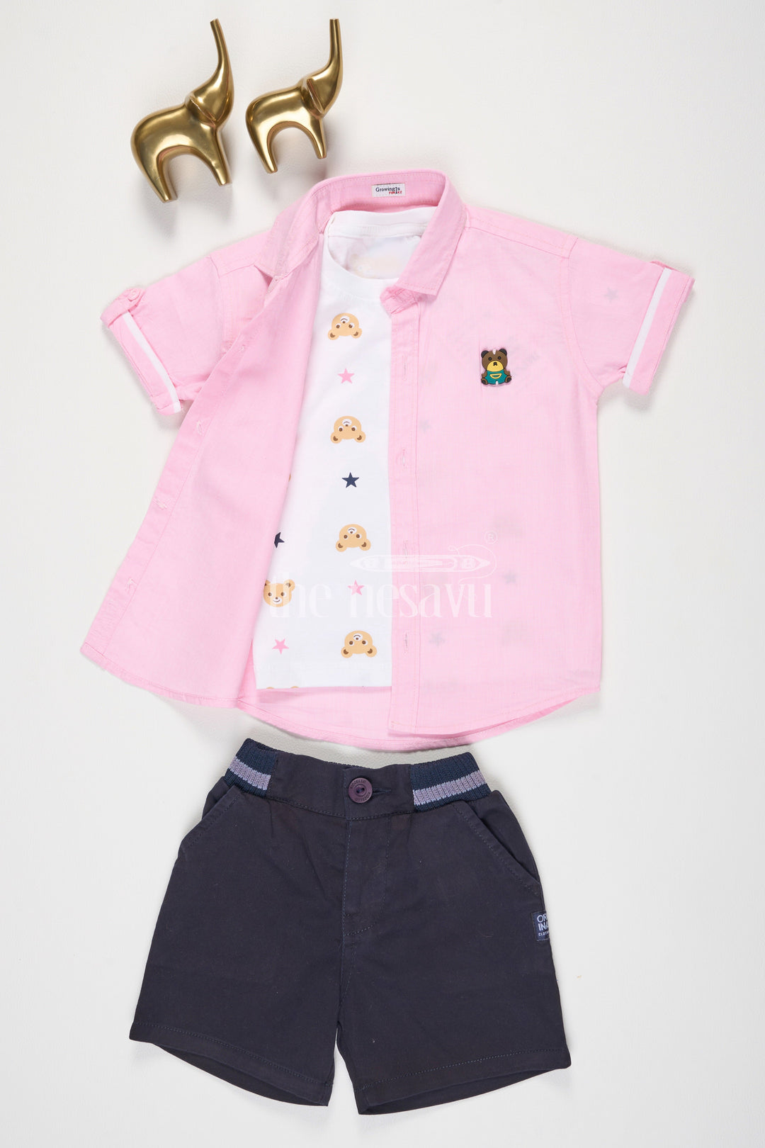 The Nesavu Boys Casual Set Pink Half Sleeve Shirt and Navy Shorts Set for Boys Nesavu 16 (1Y) / Pink BCS107B-16 Pink Half Sleeve Shirt and Navy Shorts Set for Boys - Nesavu