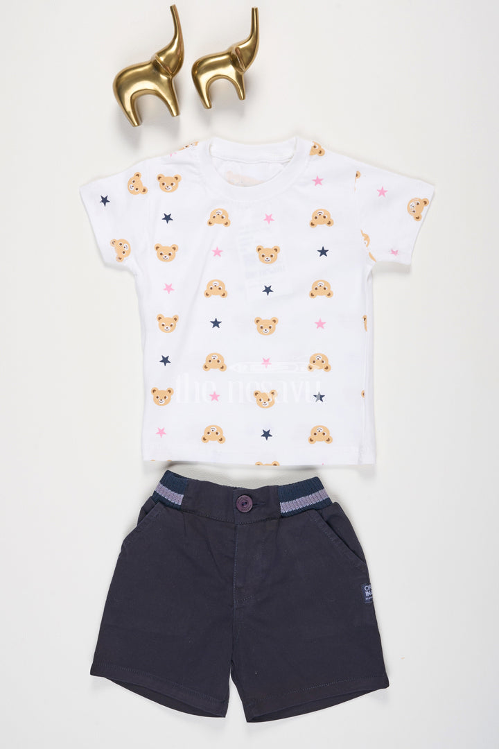 The Nesavu Boys Casual Set Pink Half Sleeve Shirt and Navy Shorts Set for Boys Nesavu Pink Half Sleeve Shirt and Navy Shorts Set for Boys - Nesavu