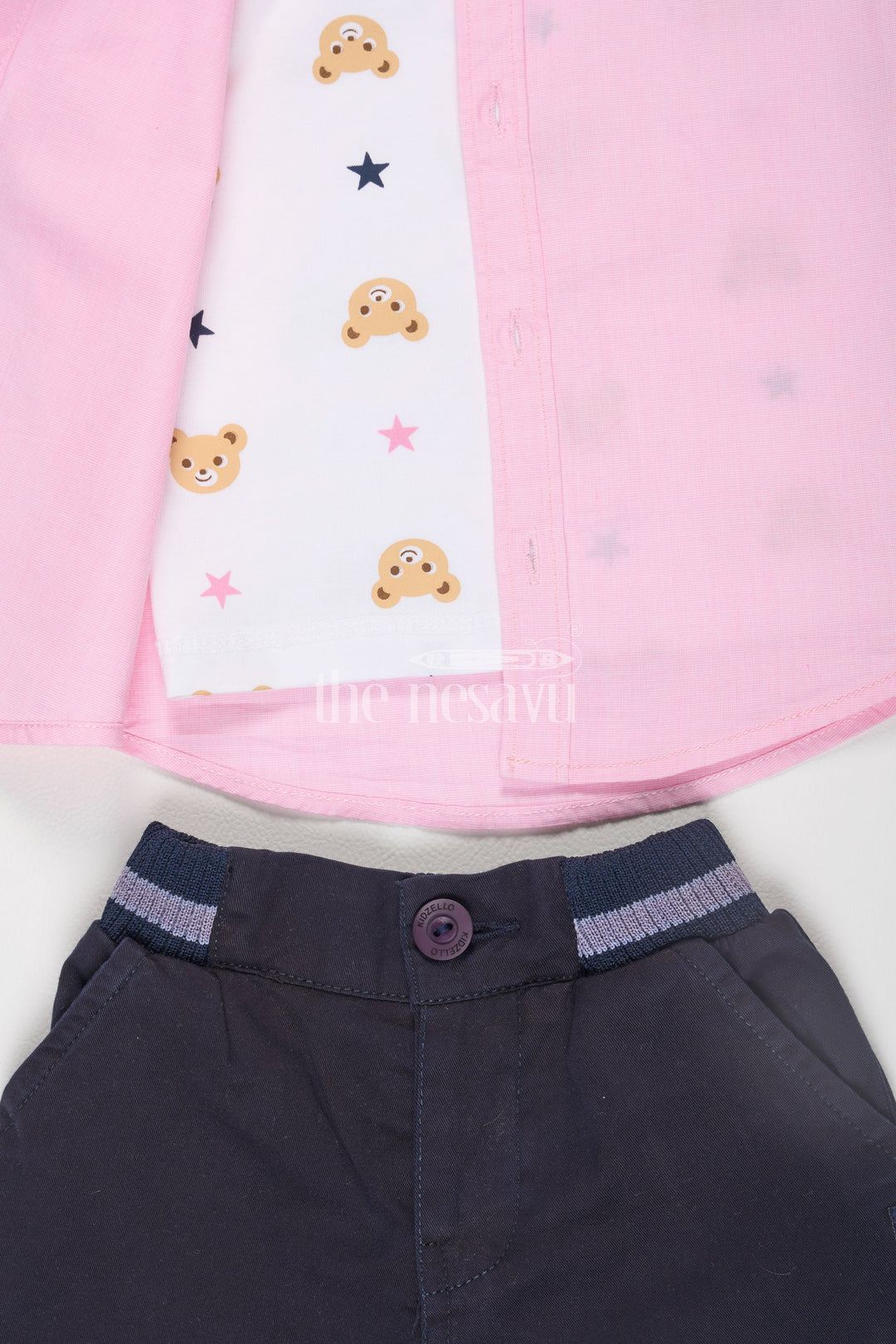 The Nesavu Boys Casual Set Pink Half Sleeve Shirt and Navy Shorts Set for Boys Nesavu Pink Half Sleeve Shirt and Navy Shorts Set for Boys - Nesavu