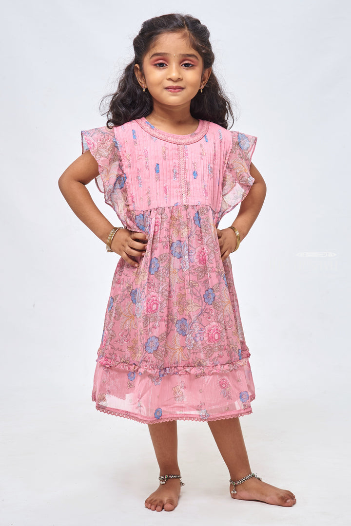 The Nesavu Girls Cotton Frock Pink Petals: Girls Flared Floral Cotton Frock Nesavu 22 (4Y) / Pink / Cotton GFC1148B-22 Elegant & Casual: Discover Our Range of Cotton Frocks for Girls | The Nesavu