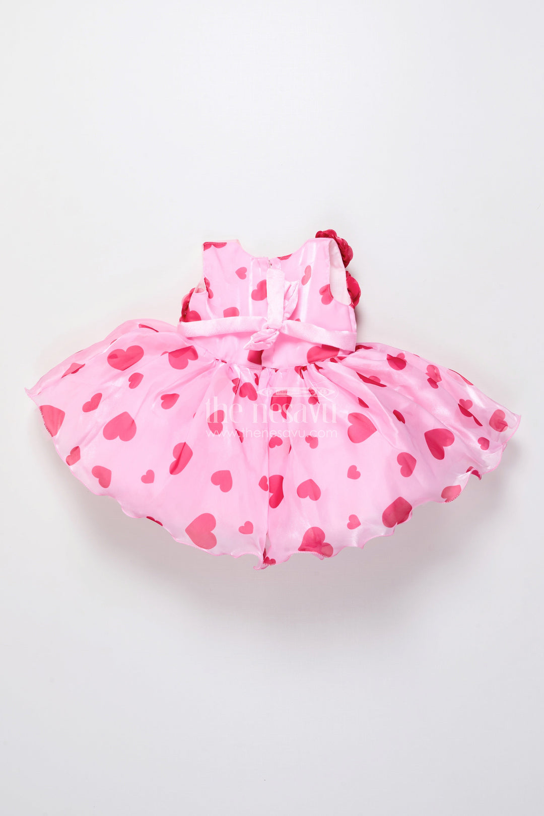 The Nesavu Girls Fancy Party Frock Pink Satin Party Frock with Floral Embellished Yoke Nesavu Nesavu pink floral embellished satin party frock girls