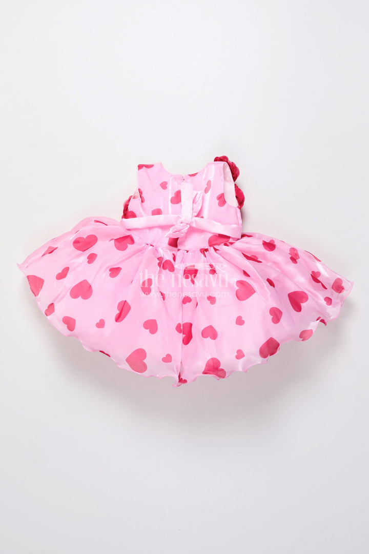 The Nesavu Girls Fancy Party Frock Pink Satin Party Frock with Floral Embellished Yoke Nesavu Nesavu pink floral embellished satin party frock girls