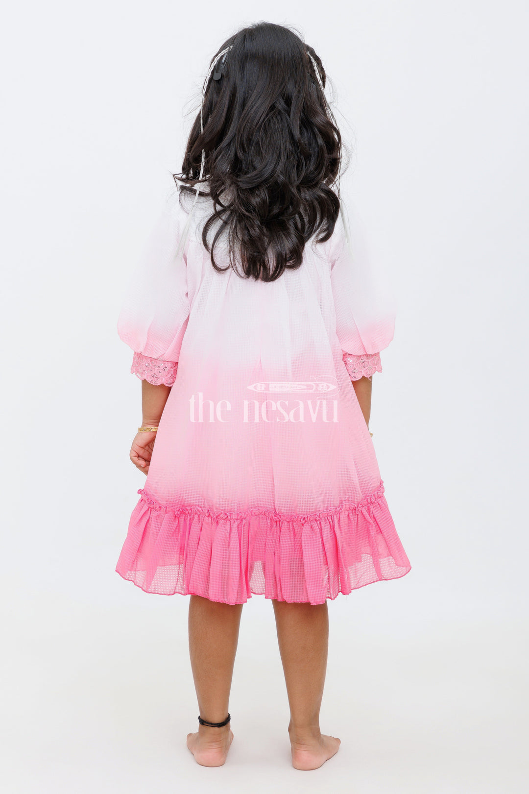 The Nesavu Girls Fancy Frock Pink Shaded Polysilk Organza Frock with Lace Detail for Girls Nesavu Pink Shaded Polysilk Organza Frock with Lace Detail for Girls Nesavu