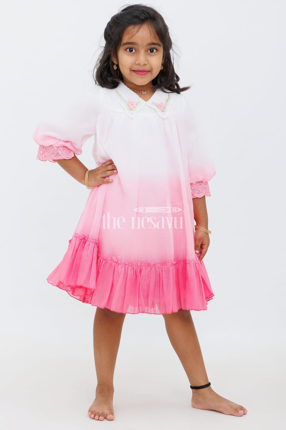 The Nesavu Girls Fancy Frock Pink Shaded Polysilk Organza Frock with Lace Detail for Girls Nesavu Pink Shaded Polysilk Organza Frock with Lace Detail for Girls Nesavu