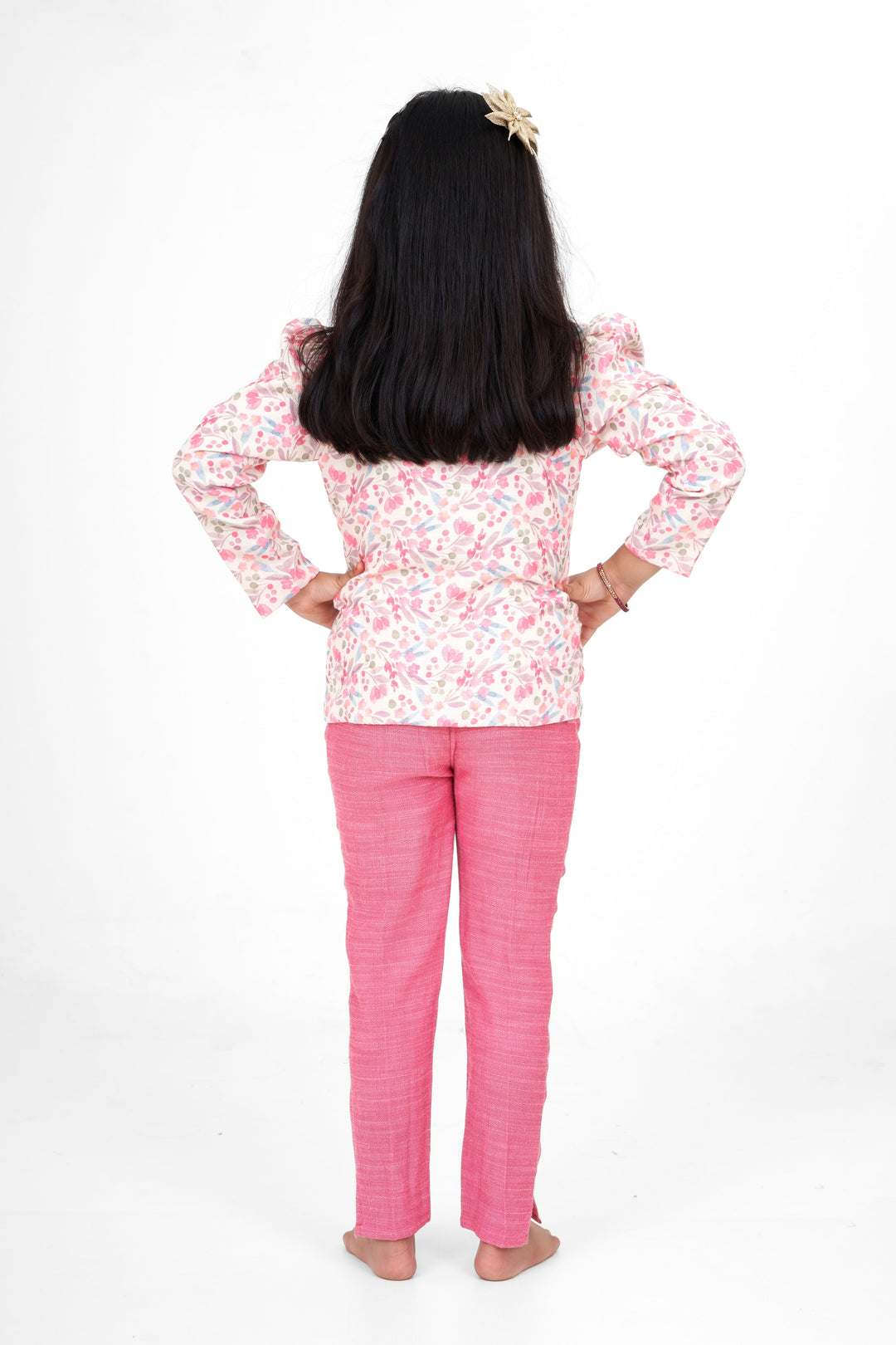 The Nesavu Girls Sharara / Plazo Set Pink Sharara with Floral Printed Jacket in Flax Cotton Blend, Perfect for Festive and Casual Wear Nesavu Chic Pink Sharara Floral Printed Jacket Flax Cotton Blend Nesavu Ideal Festive Casual Wear