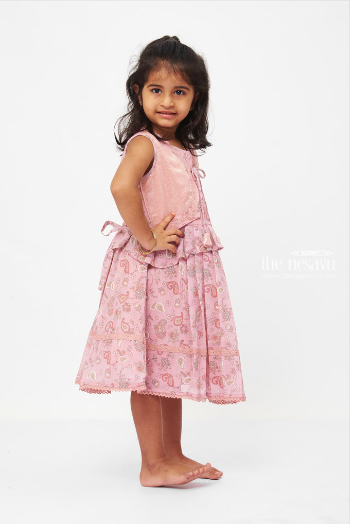 The Nesavu Girls Fancy Frock Pink Sparkle - Girls Sequined Paisley Cotton Frock Nesavu Fancy Cotton Frock for Girls | Fashionable Frocks for Kids | The Nesavu