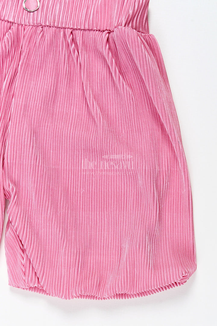 The Nesavu Girls Shorts Pink Velvet Pleated Shorts for Girls Festive and Winter Styling Nesavu Nesavu Girls Pink Velvet Pleated Shorts Party Wear Special Winter Events