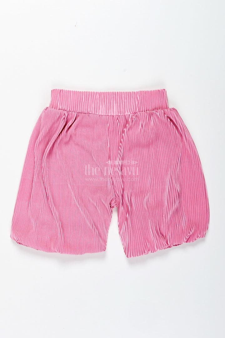 The Nesavu Girls Shorts Pink Velvet Pleated Shorts for Girls Festive and Winter Styling Nesavu Nesavu Girls Pink Velvet Pleated Shorts Party Wear Special Winter Events
