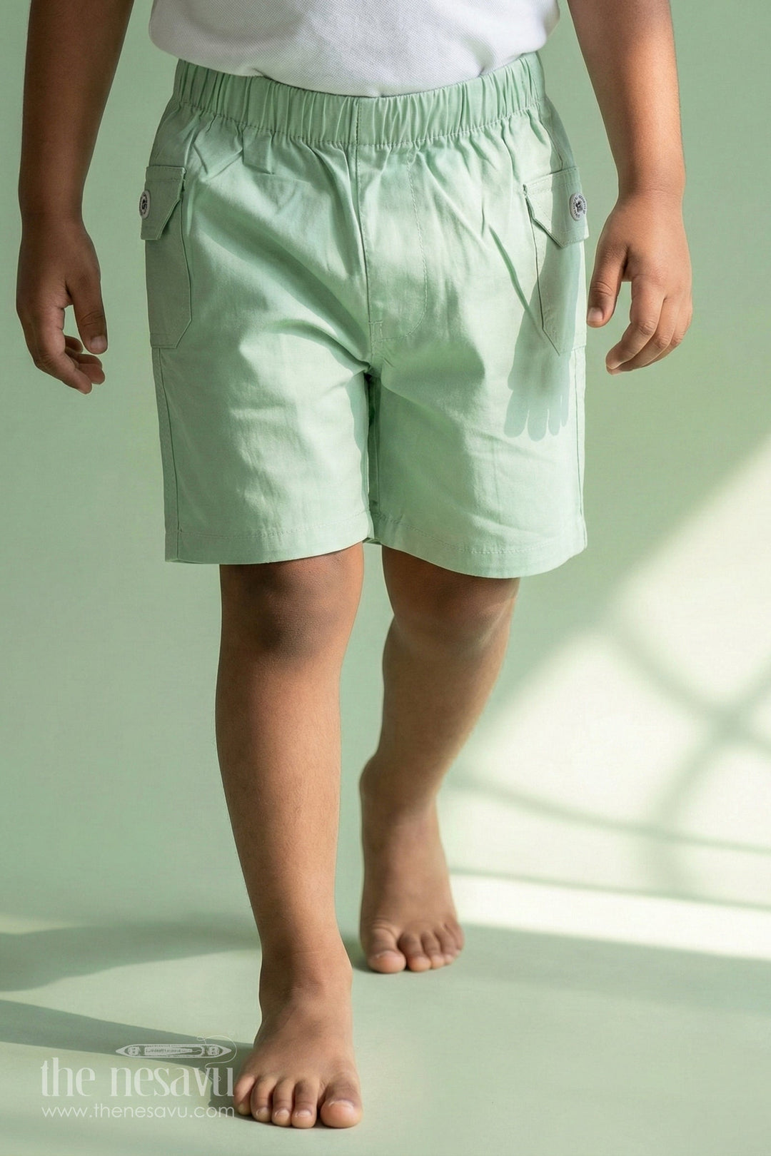 The Nesavu Boys Shorts Pista Green Boys Cotton Shorts with Elastic Waist Nesavu 16 (1Y) / Green BWS010J-16 The Nesavu Pista Green Boys Cotton Shorts - Elastic Waist & Stylish Comfort