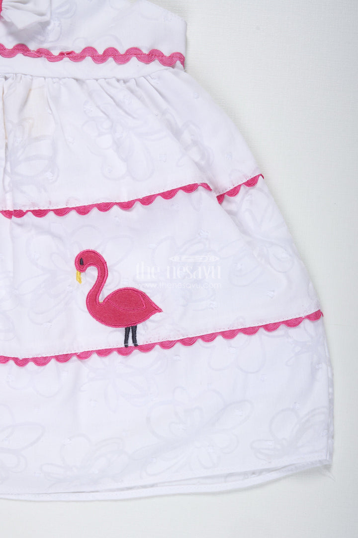The Nesavu Baby Cotton Frocks Playful Cartoon Frock for Baby Girls with Embroidery Nesavu Nesavu White Georgette Toddler Frock Cartoon Embroidery Pink Accents Lightweight Comfort