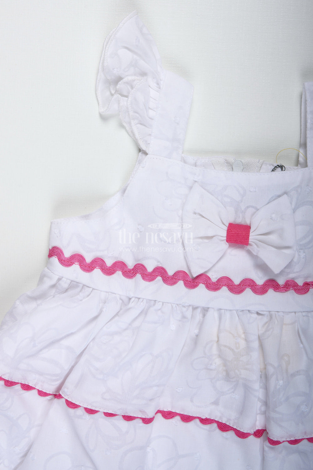 The Nesavu Baby Cotton Frocks Playful Cartoon Frock for Baby Girls with Embroidery Nesavu Nesavu White Georgette Toddler Frock Cartoon Embroidery Pink Accents Lightweight Comfort