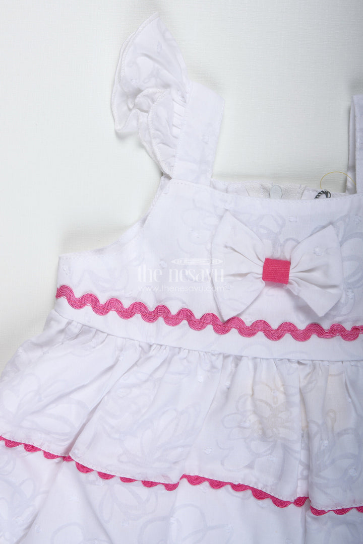The Nesavu Baby Cotton Frocks Playful Cartoon Frock for Baby Girls with Embroidery Nesavu Nesavu White Georgette Toddler Frock Cartoon Embroidery Pink Accents Lightweight Comfort