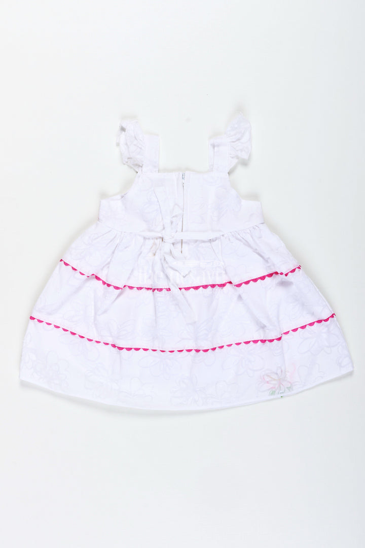 The Nesavu Baby Cotton Frocks Playful Cartoon Frock for Baby Girls with Embroidery Nesavu Nesavu White Georgette Toddler Frock Cartoon Embroidery Pink Accents Lightweight Comfort