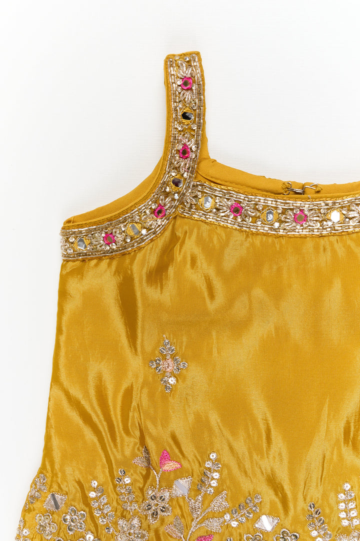 The Nesavu Girls Sharara / Plazo Set Plazo Outfit for Girls with Mirror Work Yoke and Festive Dupatta Nesavu Nesavu girls festive plazo set with mirror work blouse and dupatta – ideal for birthdays and school ethnic days