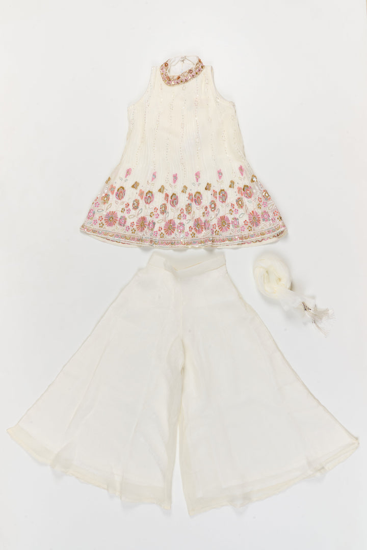 The Nesavu Girls Sharara / Plazo Set Pleated Georgette Sharara Set for Girls with Thread Embroidery for Milestone Moments Nesavu Nesavu pleated georgette sharara set with thread embroidery and dupatta – perfect for birthdays and naming ceremonies