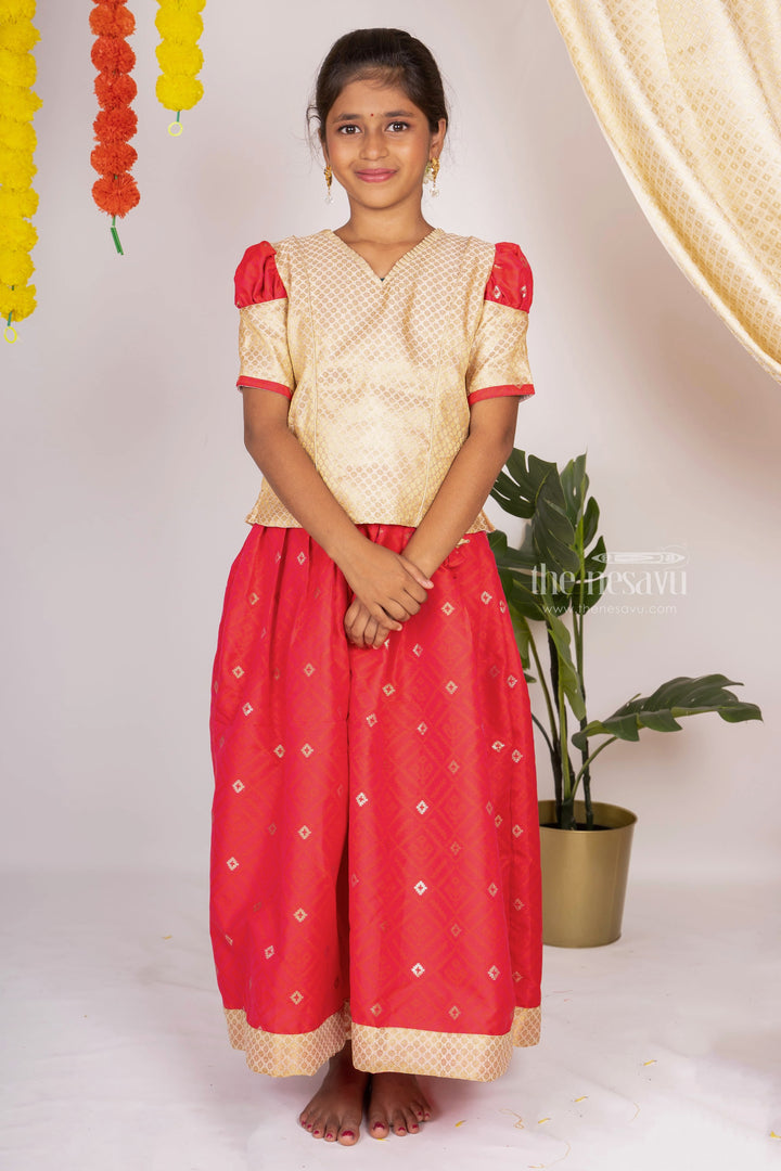 The Nesavu Pattu Pavadai Pleated Silk Skirt With Contrasting Latest Designer Blouse For Your Girls Nesavu Top 25 Pattu Pavadai Design Ideas | Stylish Traditional Party Wear | The Nesavu