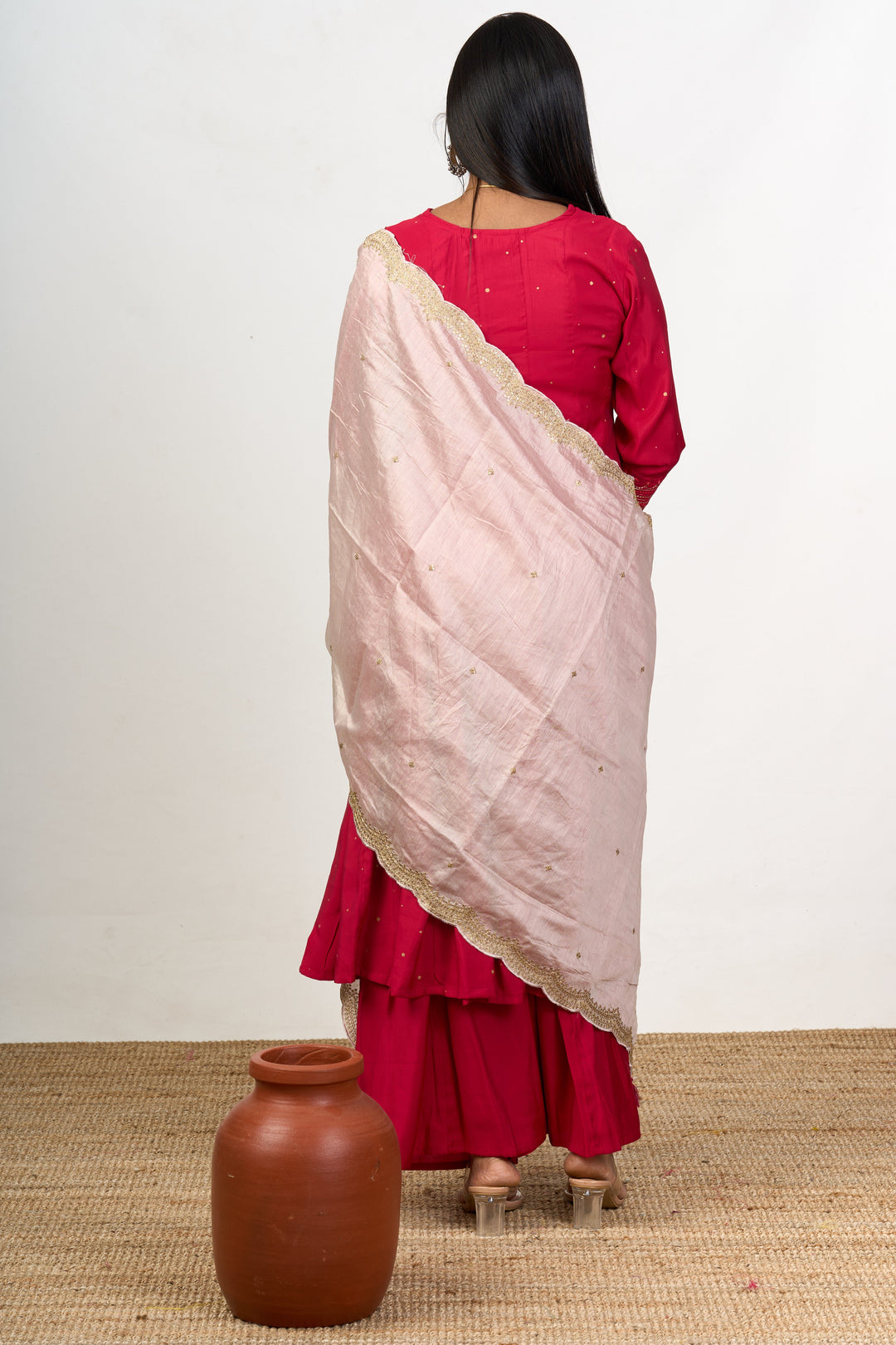 The Nesavu Womens Straight Suit Sets Premium Kurta Sets in Blend Silk with Red Elegance and Delicate Embroidery for Women Nesavu Premium Red Blend Silk Kurta Sets Embroidered Detailing Palazzo Women | The Nesavu